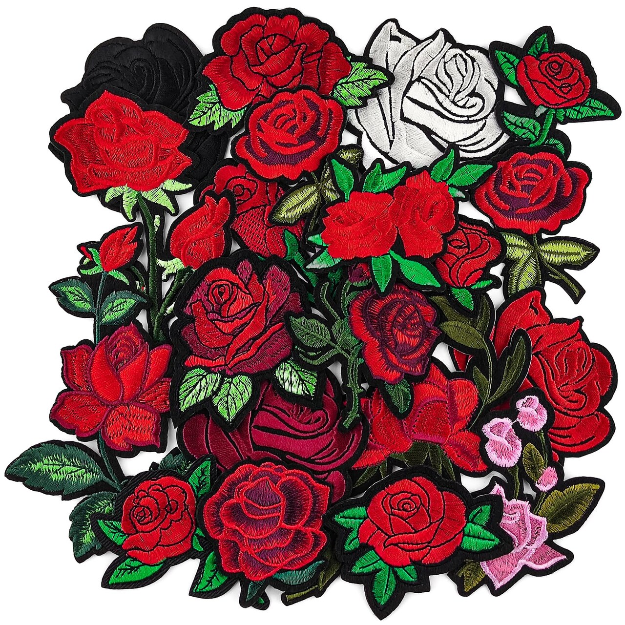 20pcs Rose Iron on Patches Flower Embroidery Patches Applique Valentines Patches for Clothes Hats Jeans Jacket